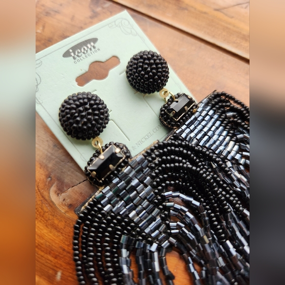 Sold!!! Beautiful Black and Silver Beaded Tassel Earrings - Picture 11 of 16